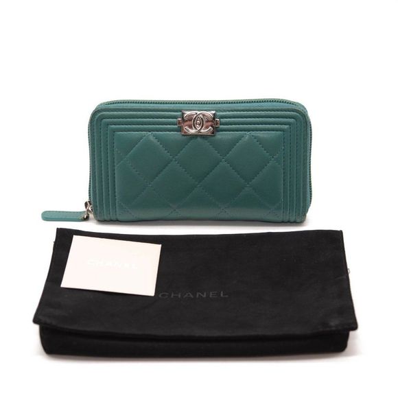 Lambskin Quilted Small Boy Zip Around Wallet Teal - Picture 2 of 12